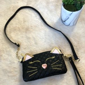 Betsy Johnson quilted cat face charger bag